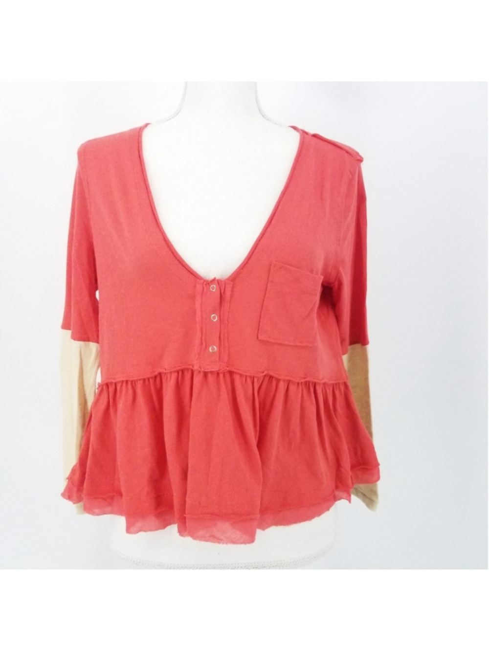 Free People Heart of Mine Top Small Terracotta Colorblock Snap Boho NWT